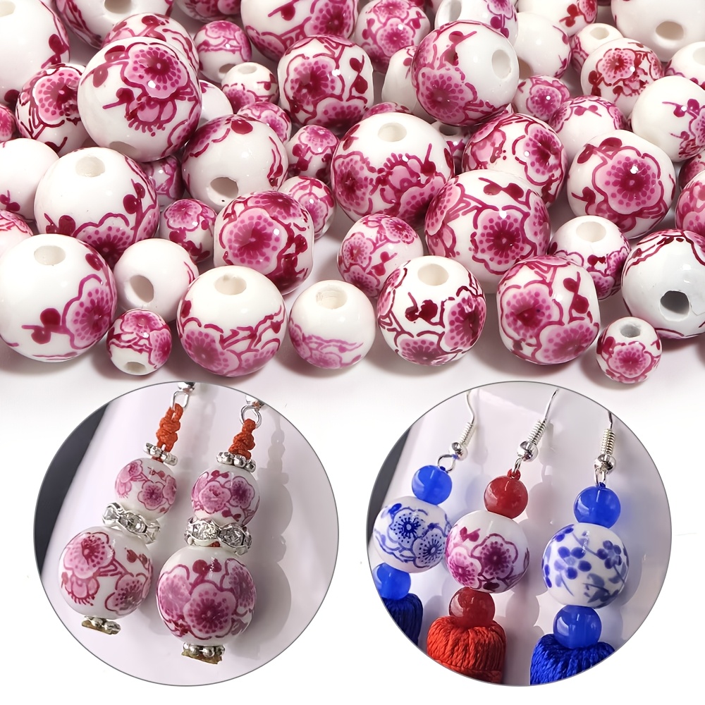 30pcs Chinese Style Printed Ceramic Round Beads for Jewelry